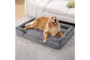 KSIIA Orthopedic Dog Beds Large Sized Dog Couch Waterproof Dog Bed Washable Dog Bed Egg Foam Pet Bed with Removable Bolster & Nonskid Bottom Large Dog Bed XL Dog Bed Sofa 41 x 27 x 7 Inch, Grey