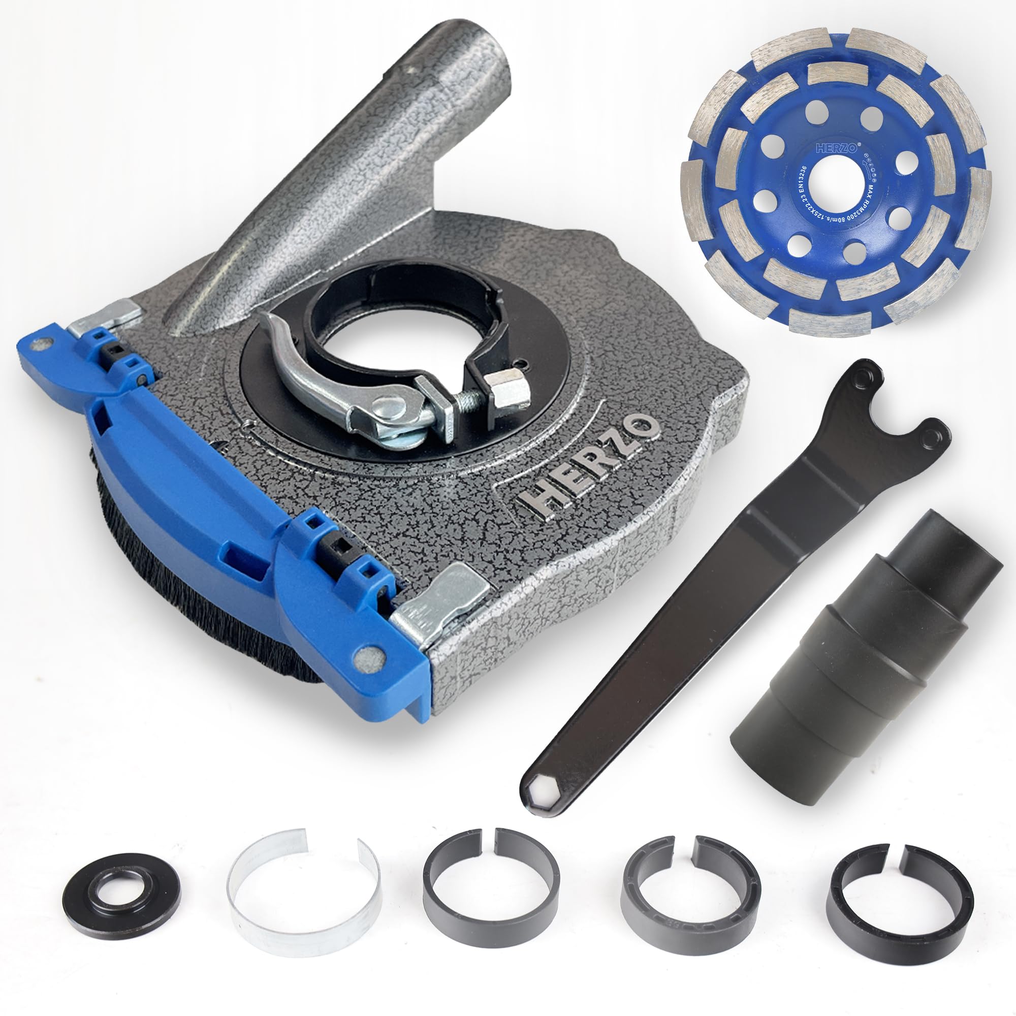 Photo 1 of HERZO Aluminum Dust Shroud for Angle Grinder 4.5 inch and 5 Inch, Includes 5Inch Diamond Grinding Cup Wheel