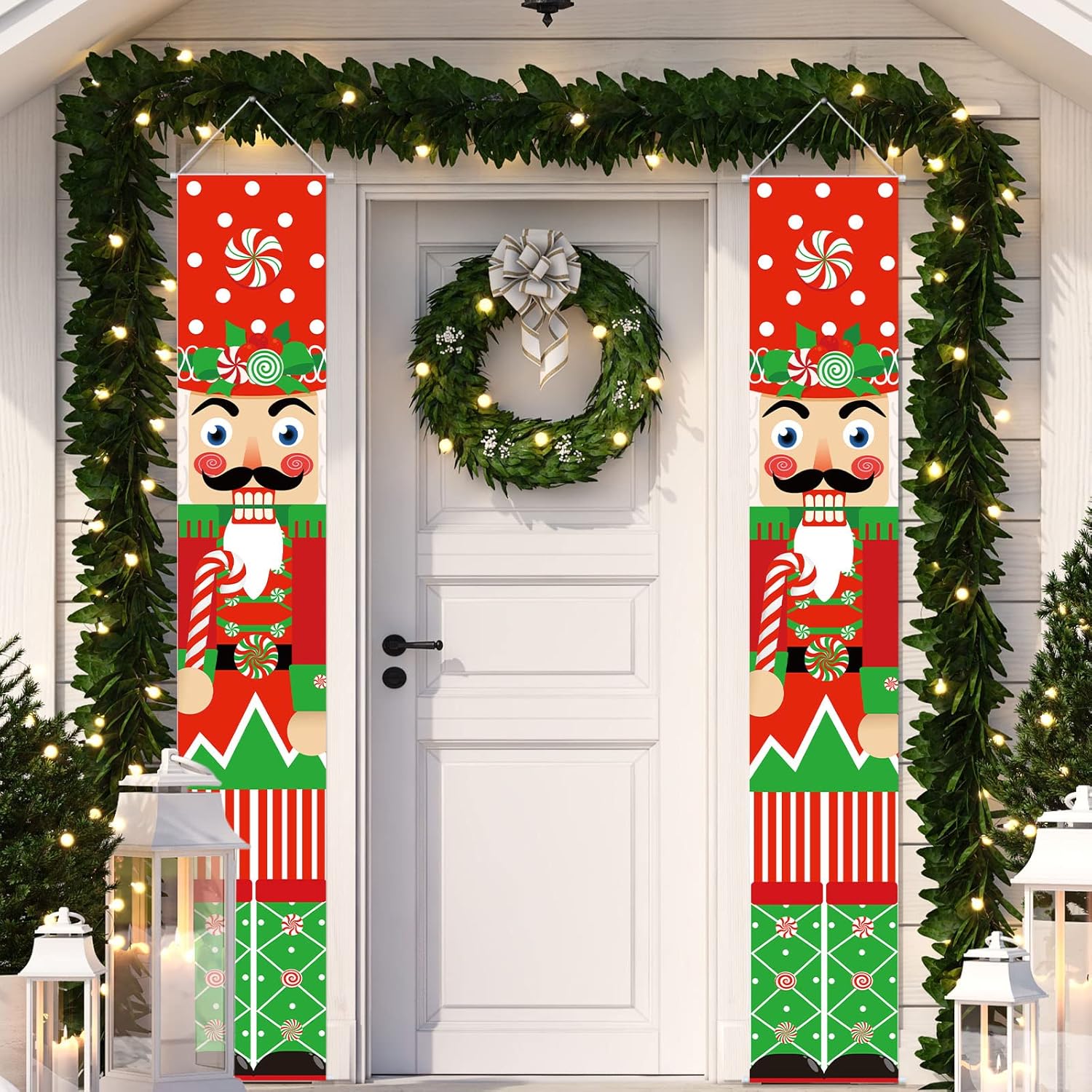 Nutcrackers - Tatuo Christmas Nutcracker Door Banners Nutcracker Soldier Porch Signs Xmas Holiday Soldier Model Nutcracker Door Decorations for Yard Indoor Outdoor Wall Party Supplies Decor (Candy)