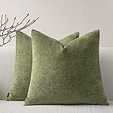 a moment Pack of 2 Decorative Chenille Throw Pillow Covers with Twill Cushion Covers for Sofa Living Room Couch Bed 16x16 Inch Moss Green