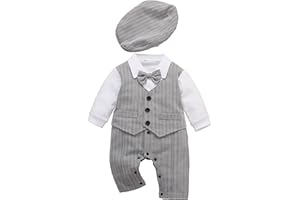 HeMarIsle HMD Baby Boy Long Sleeve Gentleman White Shirt Waistcoat Bowtie Tuxedo Onesie Jumpsuit Overall Romper