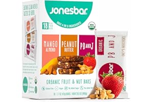 JONESBAR (18ct Variety Pack, 18 Bars (1 Box)), USDA Organic Fruit & Nut Bar, Non-GMO, Kosher, Vegan, Gluten Free, Simple Snack Bar