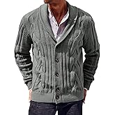 Runcati Mens Cable Knit Cardigan Sweater Shawl Collar Casual Button Down Long Sleeve Sweaters