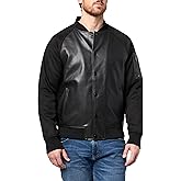 KARL LAGERFELD mens Collared Pockets Mixed Media Bomber Jacket