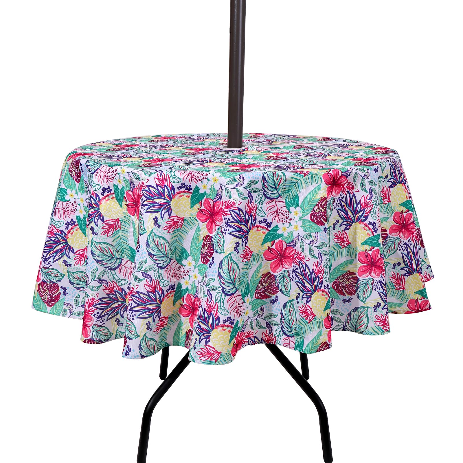 SUQ I OME Patio Outdoor Tablecloth with Umbrella Hole and Zipper,Garden Tablecloth for Host Backyard Parties, BBQs,Family Gatherings(Pineapple,60'' Round with Zipper) — image 1