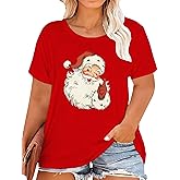 Rwabing Plus Size Christmas Shirts for Women Santa T-Shirt Xmas Holiday Tee Tops