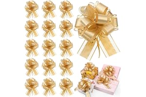 WILLBOND 20 Pieces 6 Inch Pull Bows Gift Wrapping Ribbon Pull Bows for Christmas Wedding Baskets Valentine Multicolor Wrap Accessory for Gift Present Holiday Decor(Gold)