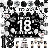 Holkcog 18th Birthday Decorations for Girls Boys, Time To Adult 18 Years Old Party Banner Cake Topper, Happy 18th Birthday Gifts Glitter 18 Years Party Supplies Party, 18s sign