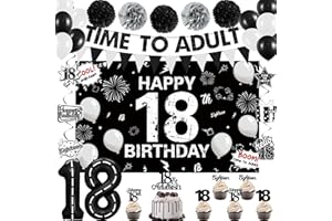 Holkcog 18th Birthday Decorations for Girls Boys, Time To Adult 18 Years Old Party Banner Cake Topper, Happy 18th Birthday Gifts Glitter 18 Years Party Supplies Party, 18s sign