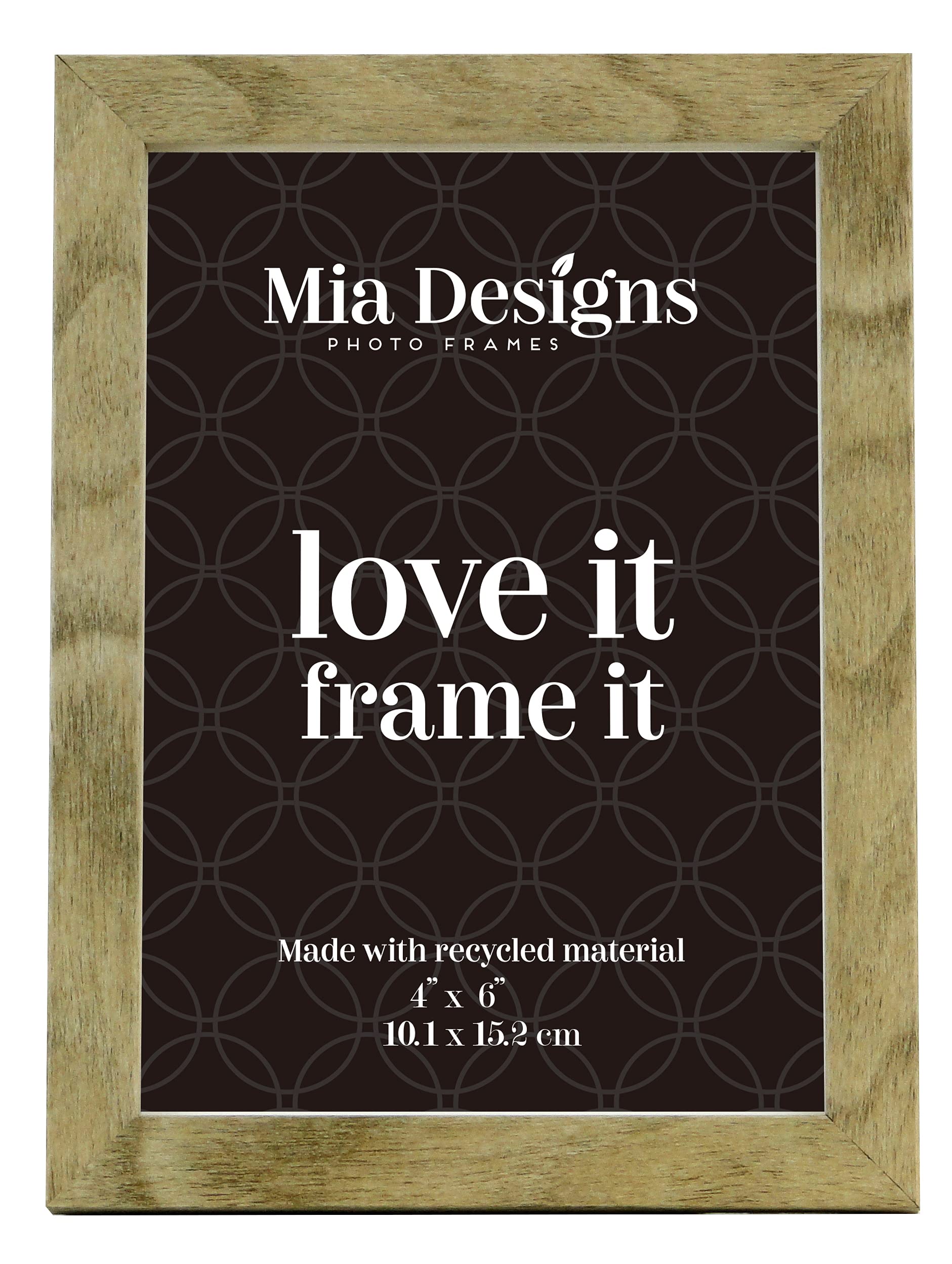 Mia Designs Picture Frame Grey Oak 4x6 (10x15cm) Photo Frame for Desk, Wall and Table Top in Eco-friendly PS material Environmentally Friendly Freestanding Frame