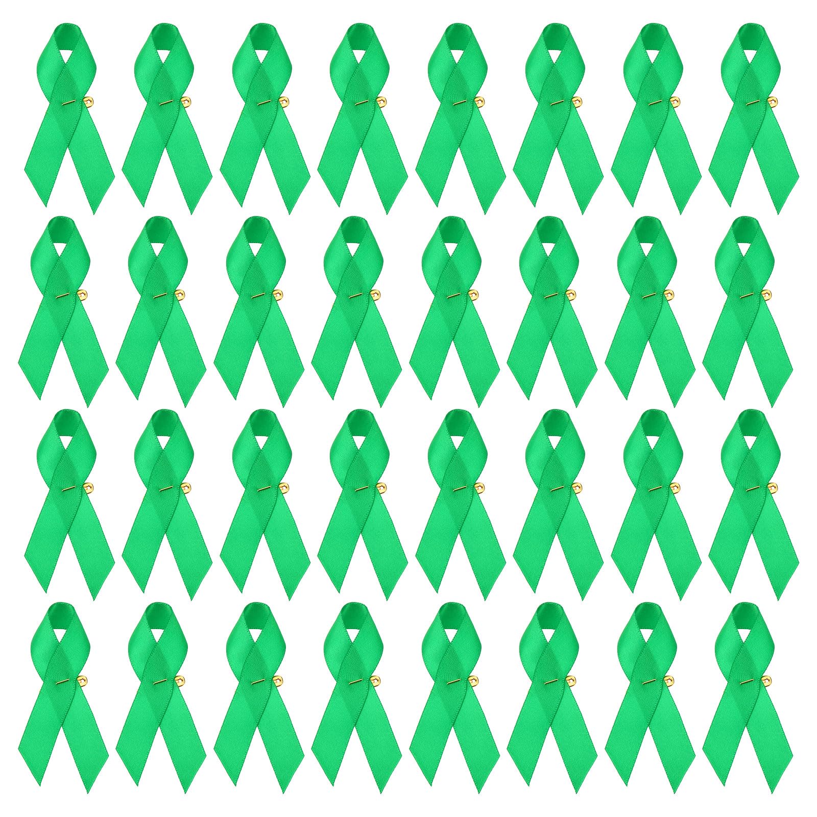 PATIKIL 50 Pieces Green Polyester Ribbon Satin Pins, Awareness Ribbon Satin with Safety Pins