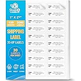 Shop4Mailers 30-Up White Permanent Self Adhesive Shipping Labels 1” x 2 5/8” Easy Peel Stickers for Laser & Inkjet Printers - 100 Sheets - 3,000 Count Labels