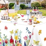 LKITMIUT 4 Pack Floral Tablecloth 86 x 51 Inch Watercolor Wild Flower Plastic view 6