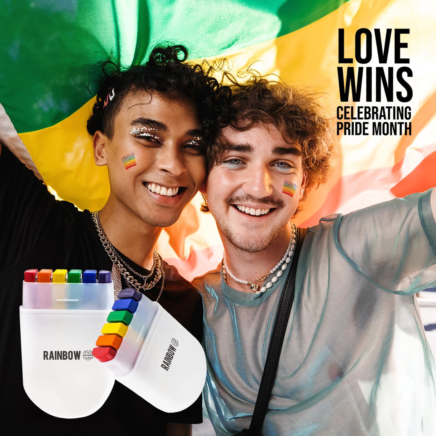VIOLA HOUSE Rainbow Face Paint Gay Lesbian Pride Flag Color Face & Body Paint Stick mit Pride Broschen, Pocket Size Marches Events Festival.