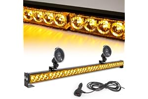 LE-JX Emergency Light Bar 35.5 Inch 13 Flash Patterns 32 Led Warning Lights Traffic Advisor Bar Yellow Strobe Safety Lights with Cigar Lighter (35. 5 Inch, Amber Yellow)