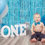 CHRORINE Light Blue Metallic Tinsel Curtain 6.5ft Door Fringe view 6