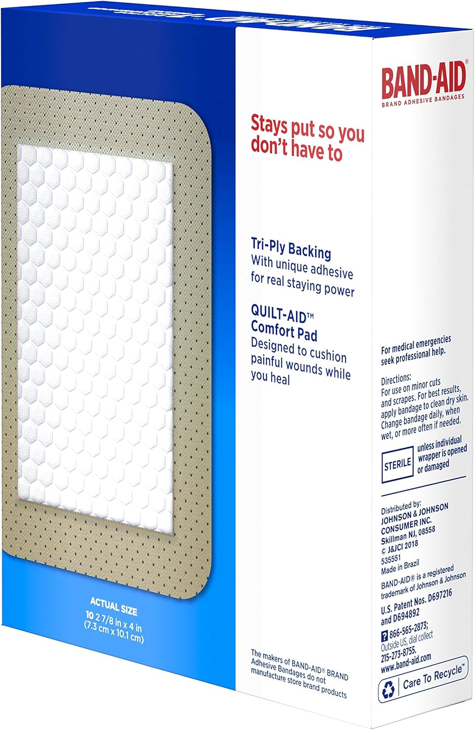 Band-Aid Brand Tru-Stay Adhesive Pads, Large Sterile Bandages for Wound Care, Large Size, 10 ct: Health & Personal Care
