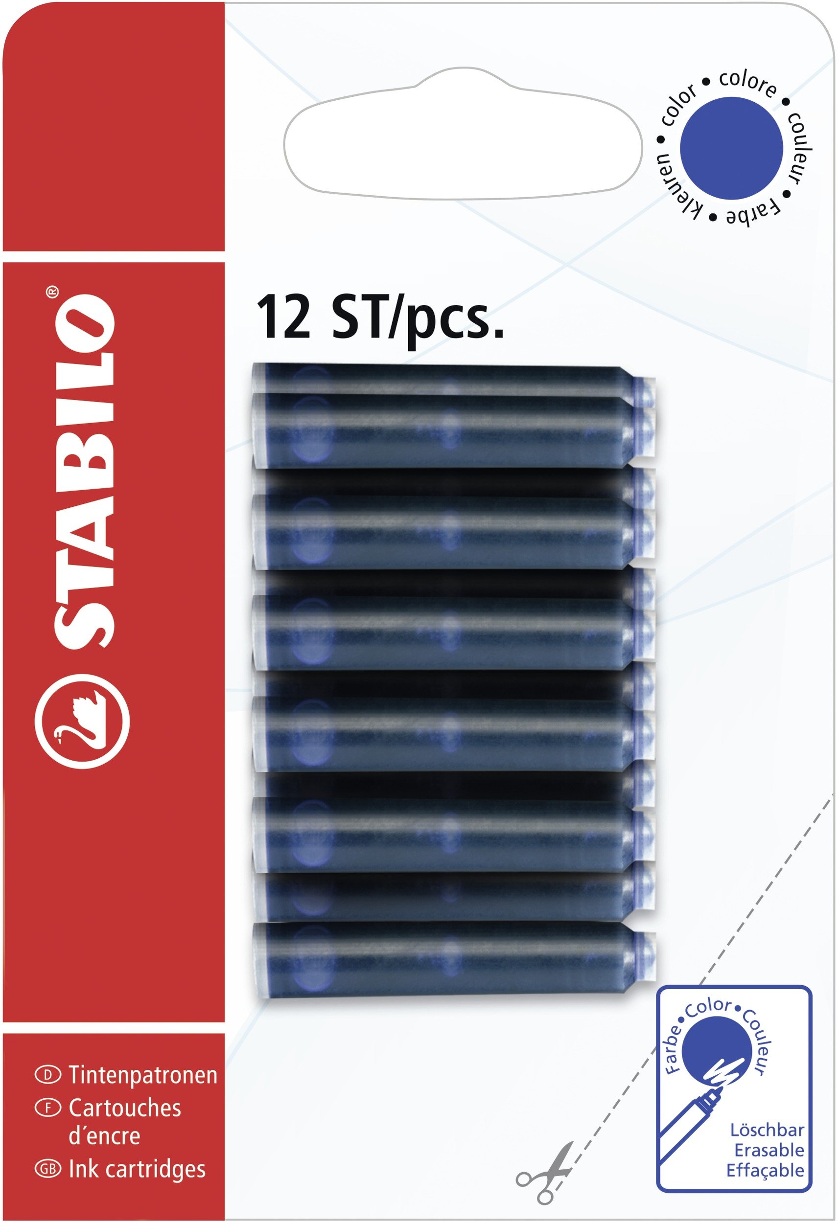 STABILO Ink Cartridge Refill - Pack of 12 - Blue