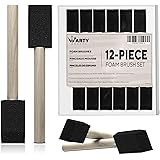 ARTY KRAFTS 1 inch Foam Brush 12 Pieces Sponge Paint Brush for Staining with Premium Handle Wood Grip for Painting, Crafts an