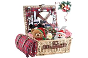 HYBDAMAI Wicker Picnic Basket for 4 with Waterproof Picnic Blanket and Insulated Cooler, Willow Hamper for Camping, Outdoors, Photoshoot, or a Birthday, Valentine’s Day, Wedding Gift