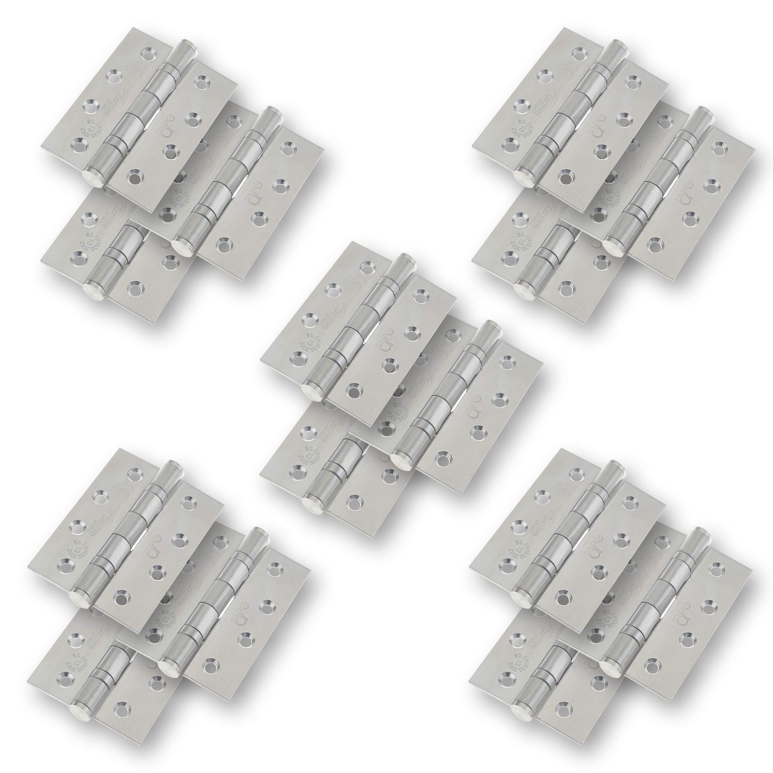 Stainless Door Hinges 4" - 102x76x3mm with Square Corners 5 x 1.5 Pair Pack [15 Hinges] Including Screws Satin
