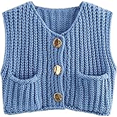 Wyeysyt Sweater Vest Women Sleeveless Crop Knit Cardigan Casual Button Down Cropped Knitted Sweater Vest with Pockets
