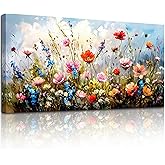 SERIMINO Large Wall Art for Living Room Canvas Prints, Nature Floral Botanical Farmhouse Wall Decor, Colorful Flower Market Modern Oil Paintings Home Bathroom Decor Aesthetic 24"X48"