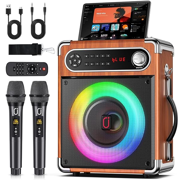 JYX KARAOKE MACHINE, 2 WIRELESS MICROPHONES, PORTABLE BLUETOOTH 5.3 PA SPEAKER WITH DISCO LIGHTS, SMART TV COMPATIBLE, UPGRADED SUBWOOFER, BASS BOOST & ECHO, TF/USB/AUX/FM, HOME & OUTDOOR PARTY