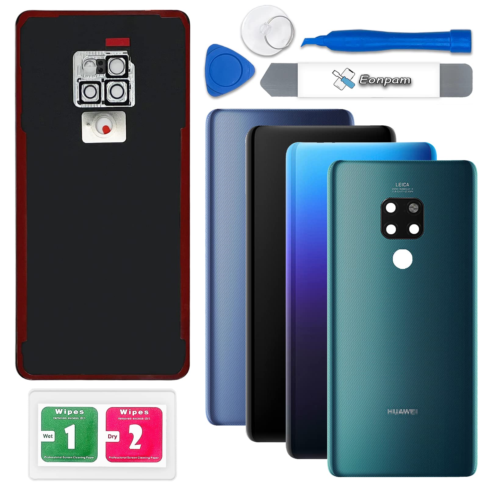 Eonpam Back Cover Glass for Huawei Mate 20 Rear Glass Replacement with Camera Lens + Repair Kit Genuine Rear Housing（Green）