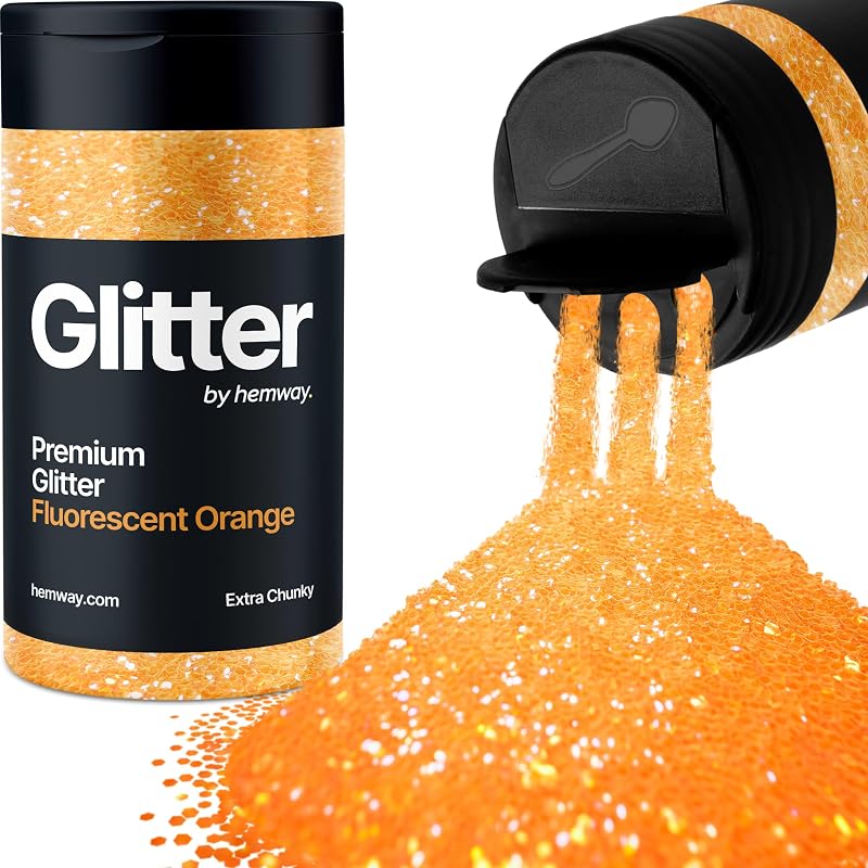 Hemway Fluorescent Orange Glitter Shaker 130g Extra Chunky Sequins