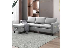Mjkone Convertible Sectional Sofa Couch, 86" W L-Shape Couch with Storage Ottoman, Couches for Living Room, Living Room Furniture for Living Room-Light Grey