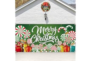SPINLALA 13 x 6 FT Christmas Garage Door Cover Banner Backdrop Decorations - Extra Large Candy Cane Gift Box Printed Hanging Door Background for Indoor Outdoor House Patio Lawn Outside Décor Party Supplies