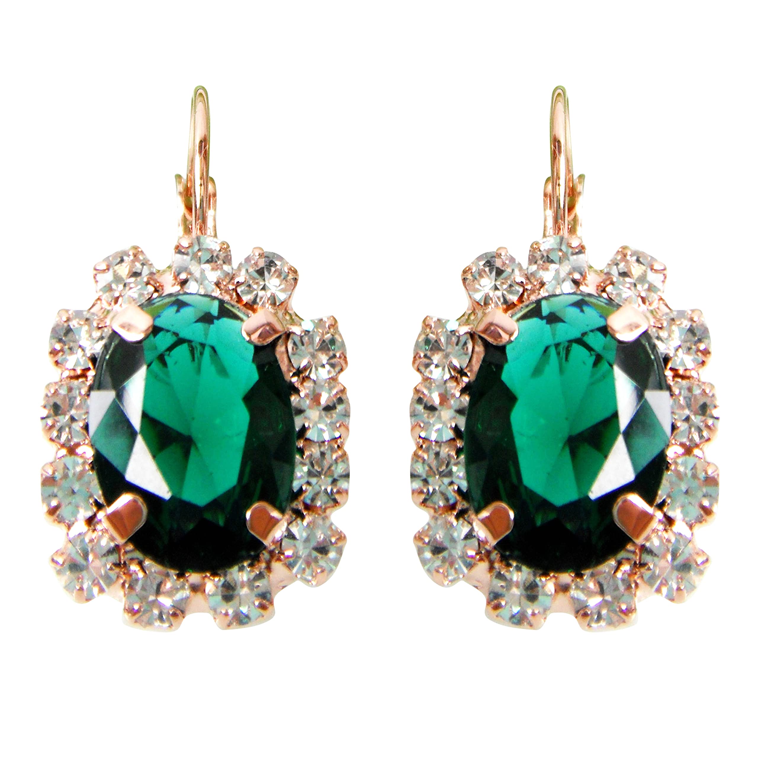 Navachi 18k Gold Plated Crystal Green Oval Zircon Hoop Az2200e Leverback Earrings