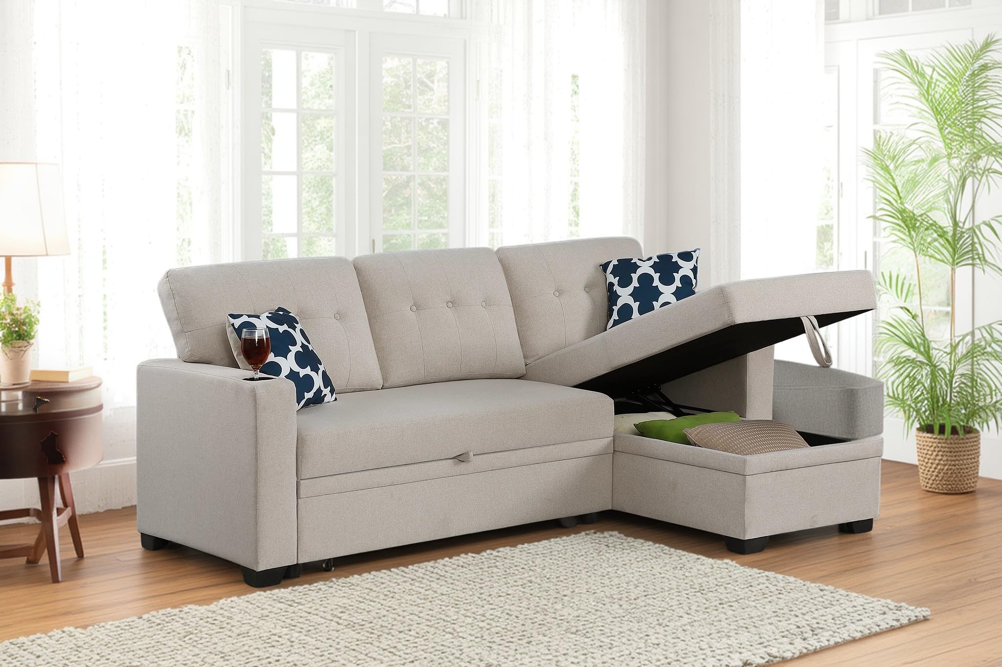 Photo 1 of **********INCOPLETE ITEM, THIS IS ONLY BOX 3 OUT OF 3**************
LINKHOO 82" L-Shaped Sectional Sleeper Sofa with Cupholder Armrest & 2 Pillows, Linen Upholstered Convertible Couch w/Pull Out Bed and Reversible Storage Chaise for Living Room Furniture,