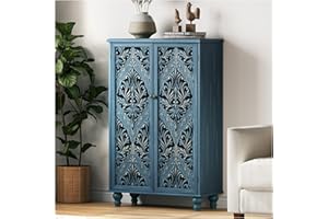 JOINICE Accent Cabinet with Doors,47" Tall Storage Cabinet with Solid Wood Legs for Living Room,Entryway,Dining Room,Bedroom,Blue