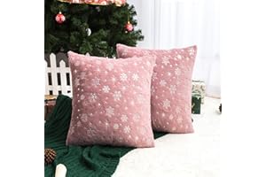 AQOTHES Soft Faux Fur Fuzzy Cute Decorative Throw Pillows Covers with Snowflake Glitter Printed Pillowcases for Christmas Decor Home Bed Room Sofa Chair Couch, Pink 18x18 inch, Pack of 2