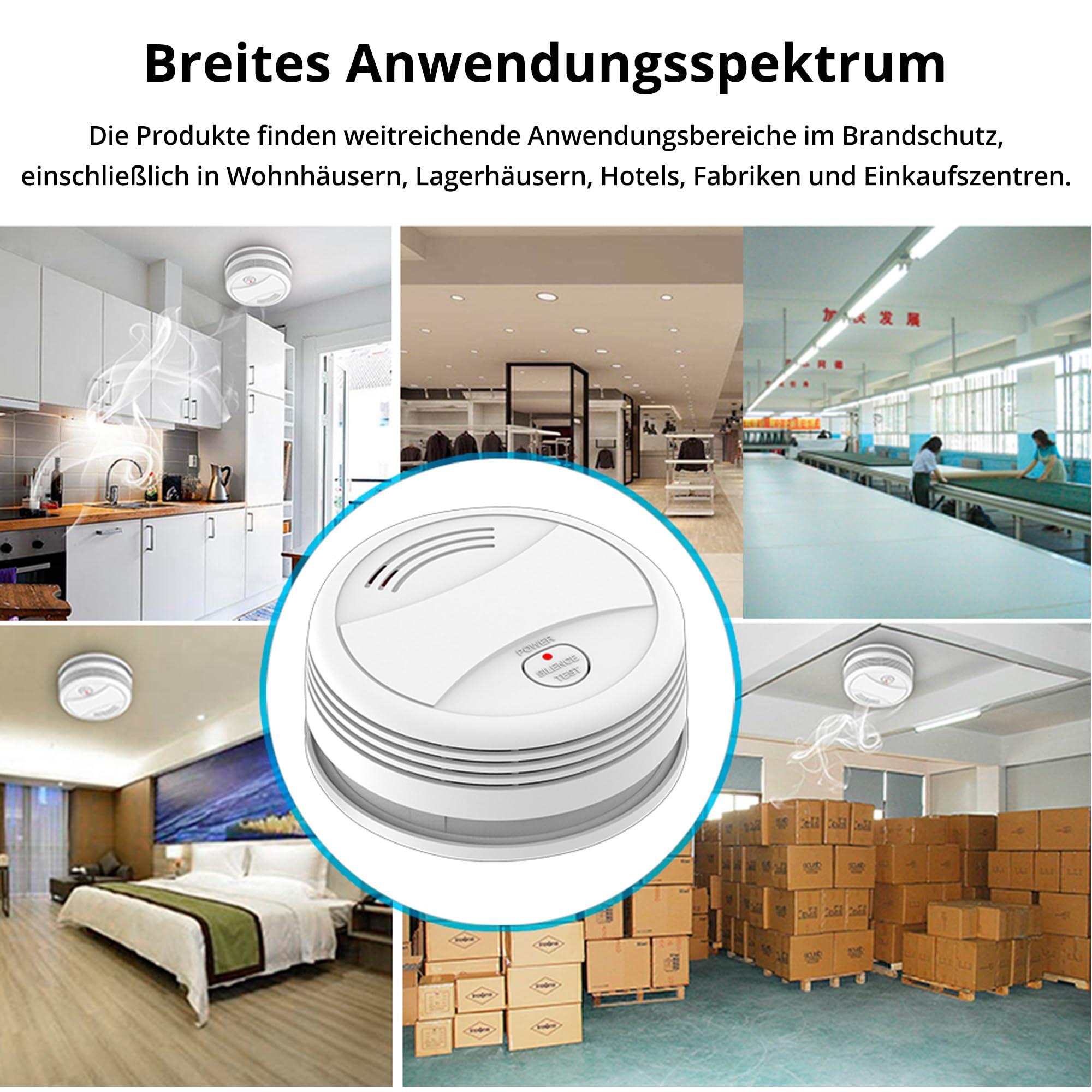 Verbesserter Rauchmelder WLAN mit App und Austauschbarer Batterie, 85dB Rauchmelder Smart Geeignet für Schlafzimmer und Werkstattküche（6 Stück） 8