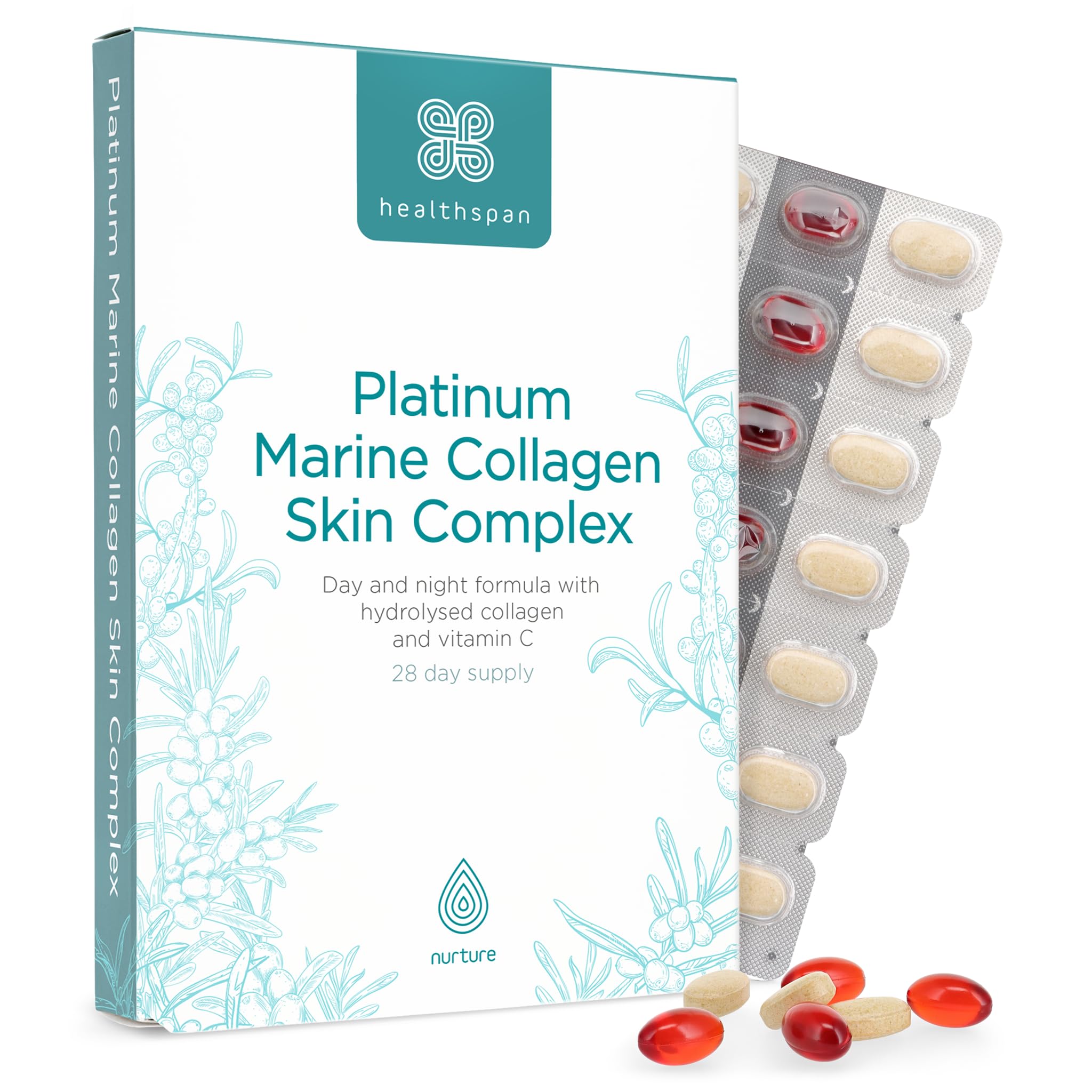 Healthspan Platinum Marine Collagen Skin Complex (28 Day Supply) | Slow Signs of Ageing | Premium Day & Night Formula | Highly Absorbable Collagen | Dermavol Improves Skin Tone & Overall Appearance
