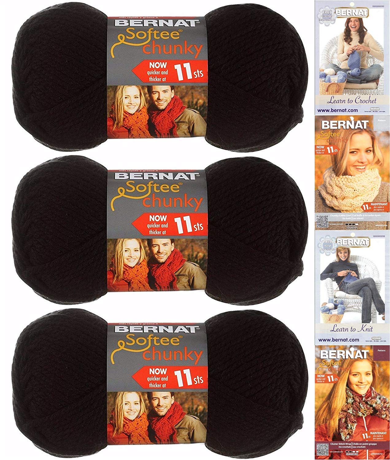 BERNAT SOFTEE CHUNKY- PACK OF 3 BALLS - 100G EACH BALL - BLACK