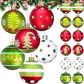 12 Pcs Christmas Ball Ornaments, Red Green Glitter Hanging Bulbs Decor for Christmas Tree Fireplaces Garland Indoor Home Party Decorations Supplies