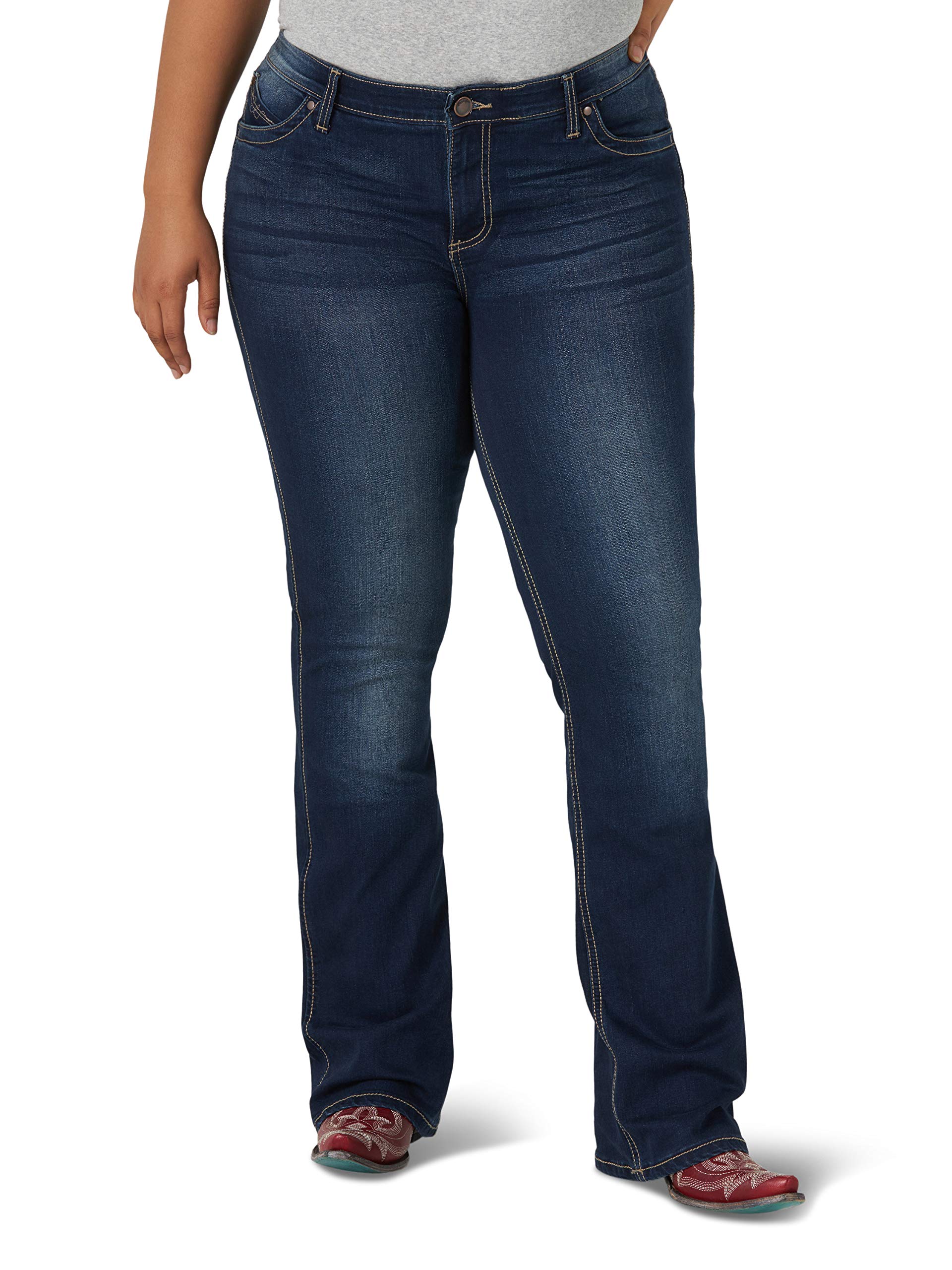 Wrangler womens Q-baby Plus Size Mid Rise Boot Cut Ultimate Riding Jeans, Dark Wash, 26-32 US