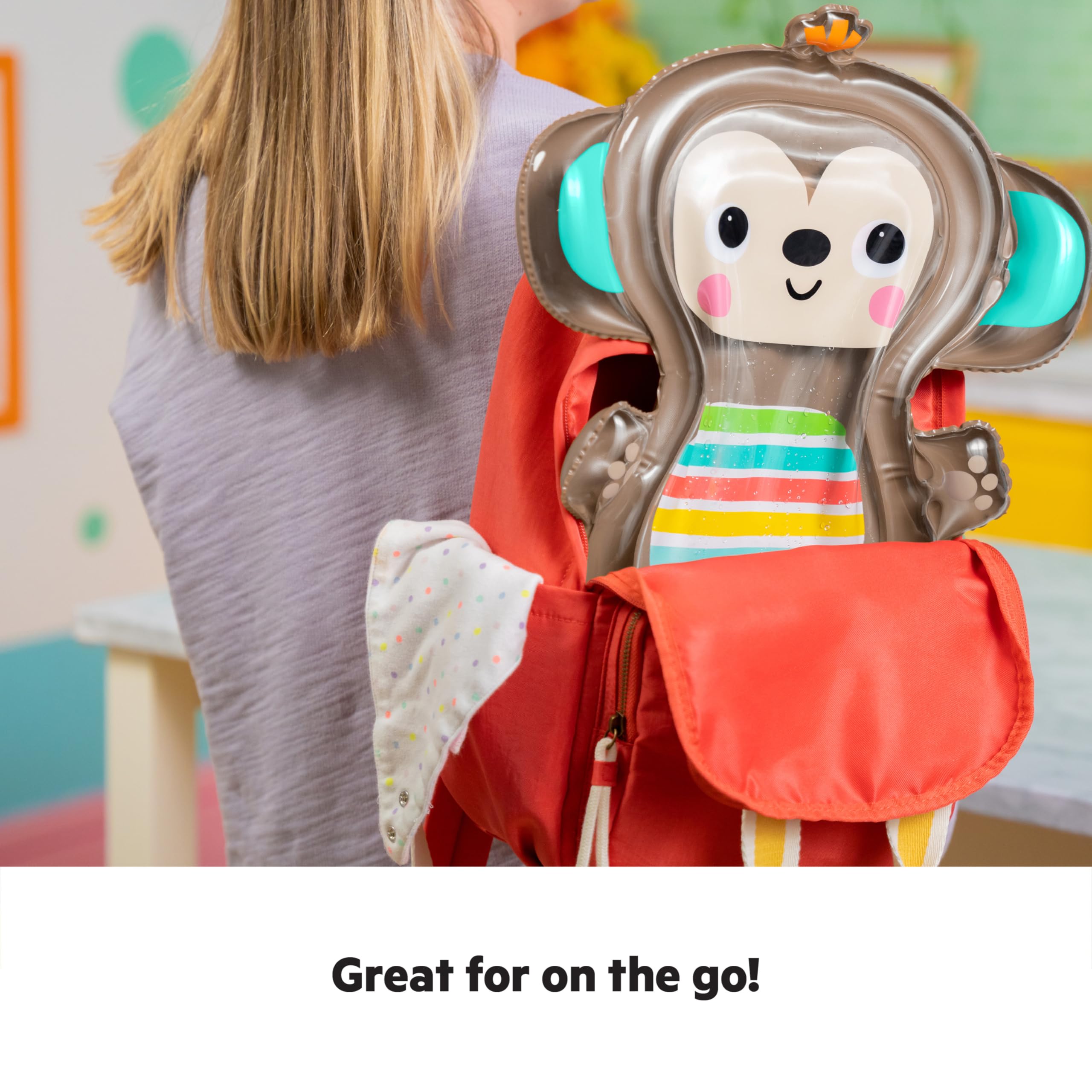 Bright Starts Hungry Monkey Water Mat, Baby Play Mat, Inflatable Sensory Toy for Infants Age 0-6 Months