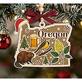 AlvaradoDesign Oregon State Christmas Wooden Ornament - State USA Ornament - Moving to Oregon Gift - Travel Gift - 2 Layer Laser Cut Wooden Ornament