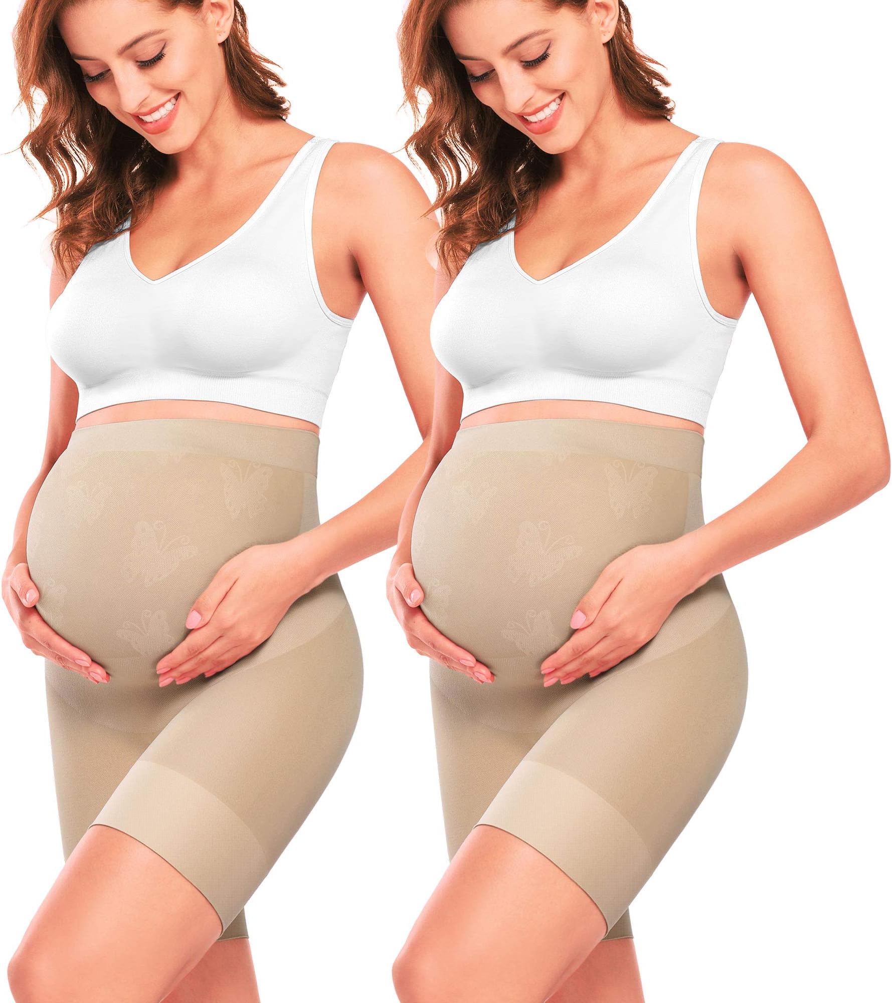 “Baby Bump” Premium Maternity Shapewear, High Waisted Mid-Thigh Pregnancy Underwear Prevent Chaffing Soft Adominal Support