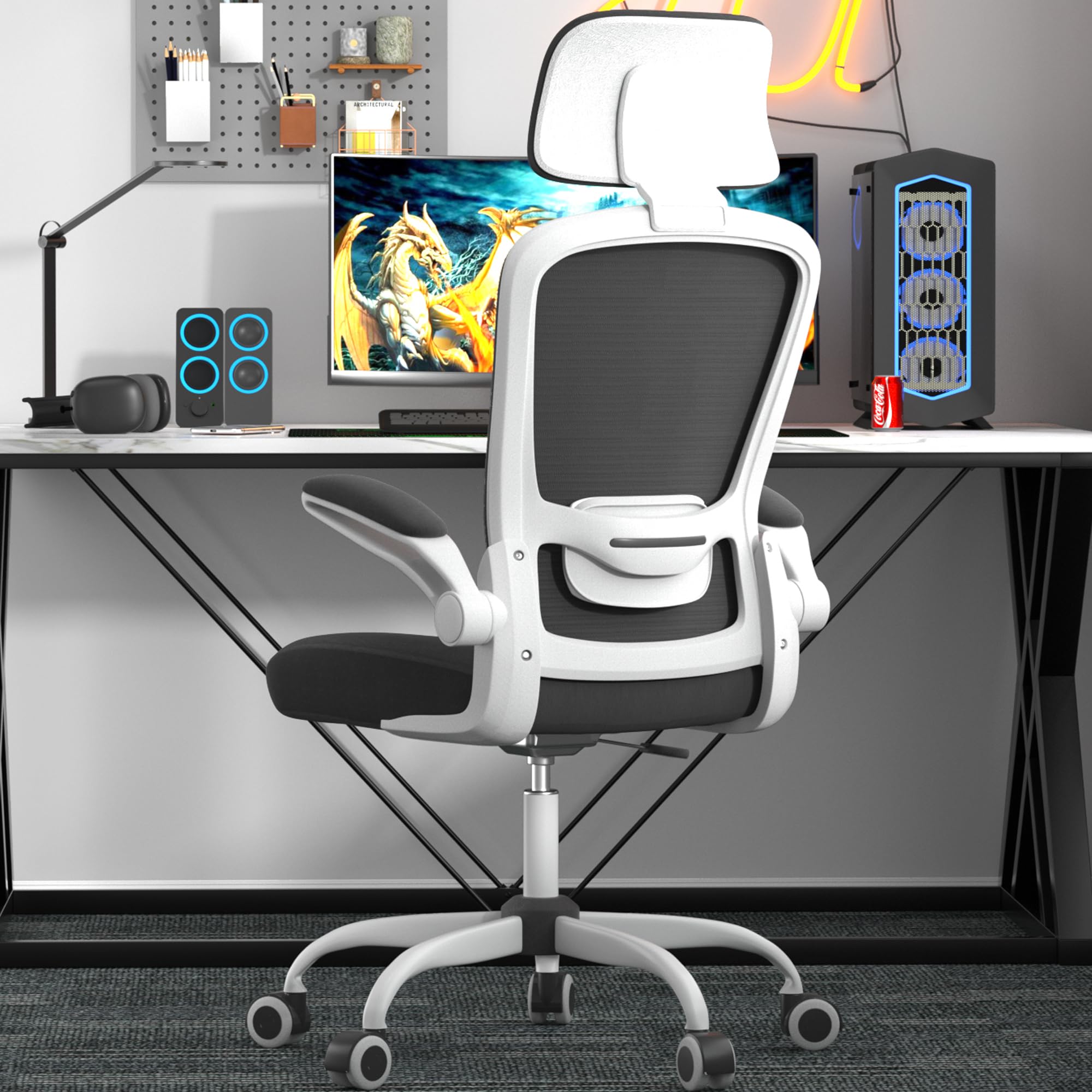 Photo 1 of Mimoglad Office Chair, Comfy Desk Chair - High Back Ergonomic Computer Chair with Adjustable Lumbar Support & Headrest, Flip-up Armrests for Guitar Playing, Swivel Task Chair for Home Office