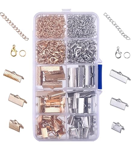 thumbnail image 2 of 20 Sets Ribbon Cord Ends Clamps Flat Leather Crimp Ends With Lobster Clasp And Extension Chain For Jewelry Making (20 MM 2 of 13