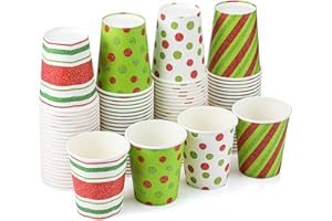 Funtery 100 Pieces Christmas Paper Cups Xmas Disposable Coffee Cups Red and Green Polka Dot Striped Christmas Cup Christmas Cups 9 oz Drinking Tea Paper Cups Christmas Cups for Daily Use Holiday Party