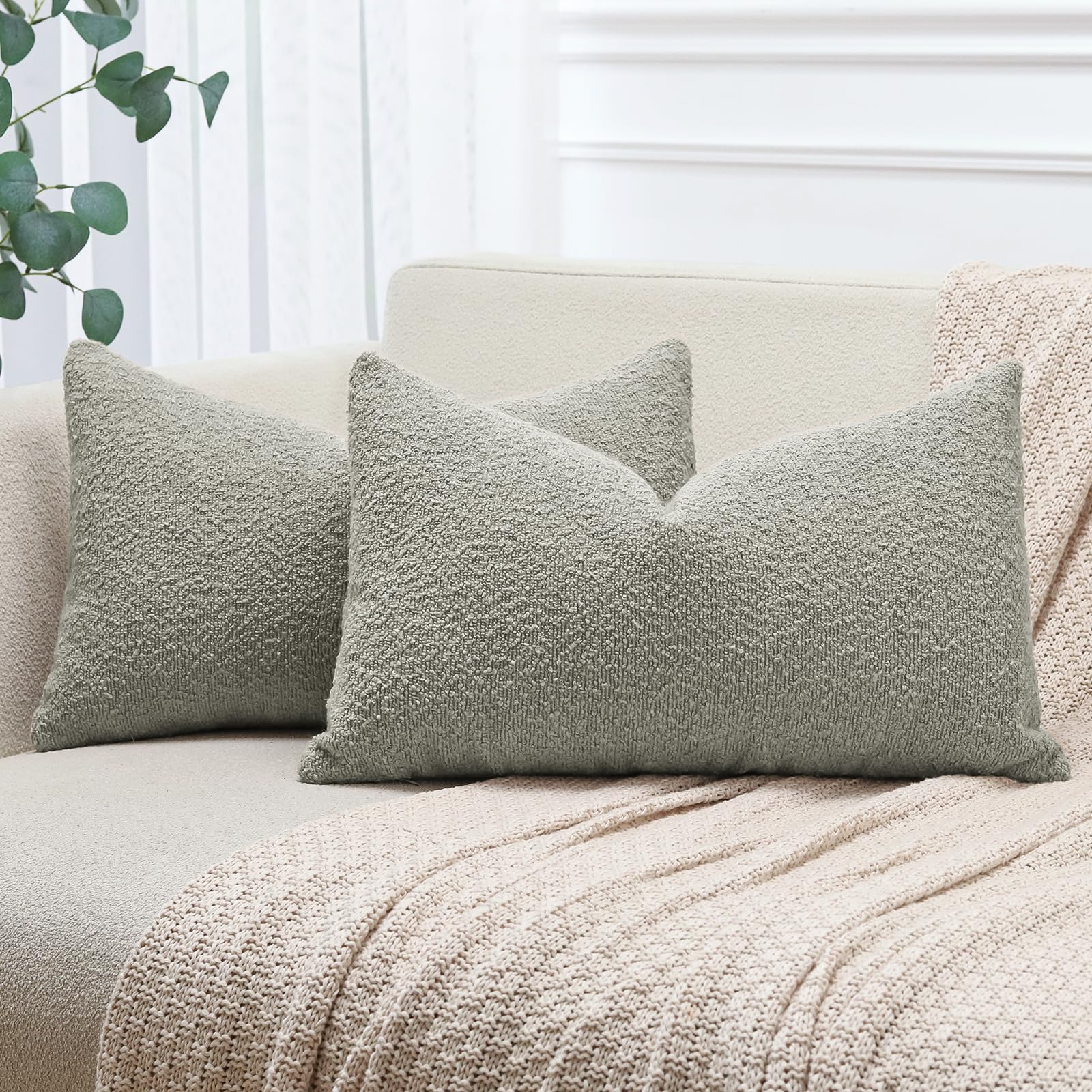 JOTOM Set of 2 Cushion Covers 30x50 cm Textured Boucle Cloud Grey Decorative Throw Pillow Covers 12x20 Inch Lumbar Cushion Case Home Decor Pillowcases for Couch Sofa Living Room Bed (Cloud Grey)