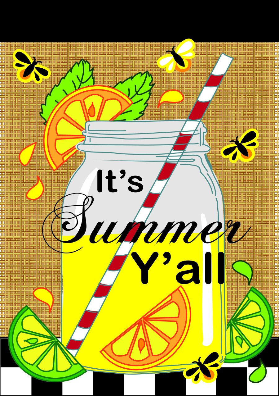 Its Summer Yall Mason Jar Lemonade 42 x 29 Rectangular Burlap Double Applique Large House Flag