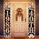40th Birthday Door Banner Lighted Decorations for Women,Rose Gold Black Vintage 1986 Birthday Decorations Party Banners with LED Light, Cheers to 40 Years Old Birthday Party Supplies Decor